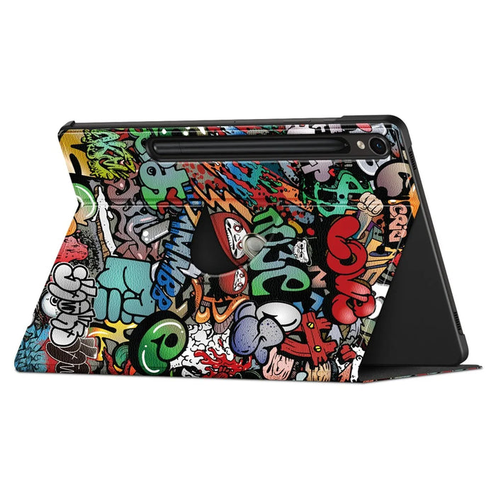 Rotating Stand Cover for Samsung Galaxy Tab S9 SM-X710, SM-X716B, SM-X718U PU Leather Pattern Printing Tablet Case - Graffiti - 4