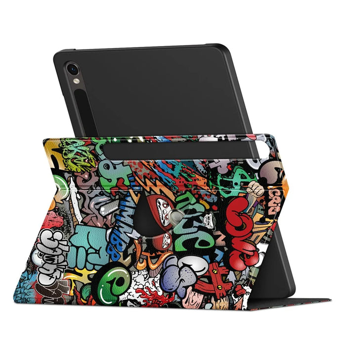 Rotating Stand Cover for Samsung Galaxy Tab S9 SM-X710, SM-X716B, SM-X718U PU Leather Pattern Printing Tablet Case - Graffiti - 5