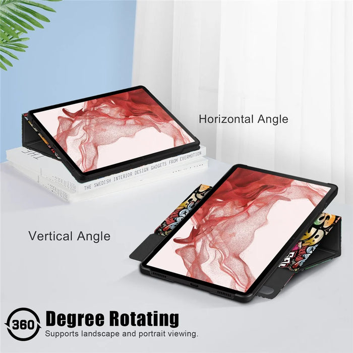 Rotating Stand Cover for Samsung Galaxy Tab S9 SM-X710, SM-X716B, SM-X718U PU Leather Pattern Printing Tablet Case - Graffiti - 7