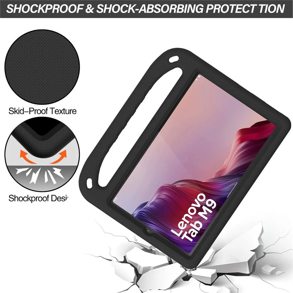 For Lenovo Tab M9 TB-310FU Kickstand Tablet Case Hand Grip EVA Shockproof Cover - Black - 3
