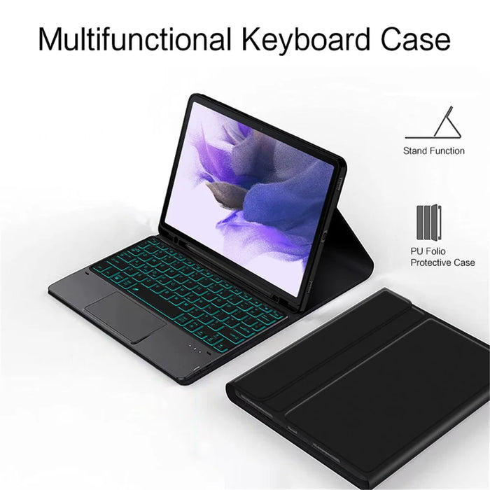 For Samsung Galaxy Tab S10+ / S9+  / S8+ / S7+ / S7 FE Backlight Touchpad Bluetooth-Compatible Keyboard with Pen Slot Leather Tablet Case - 4