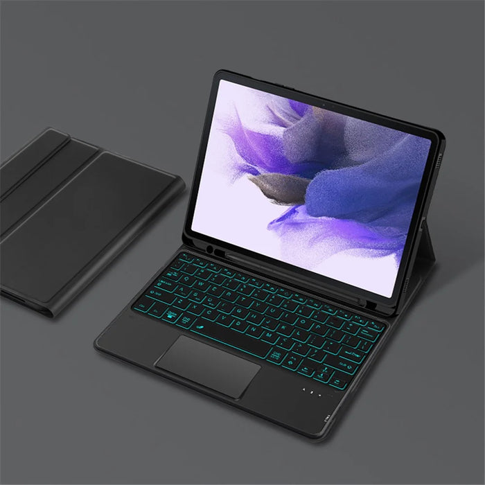 For Samsung Galaxy Tab S10+ / S9+  / S8+ / S7+ / S7 FE Backlight Touchpad Bluetooth-Compatible Keyboard with Pen Slot Leather Tablet Case - 6