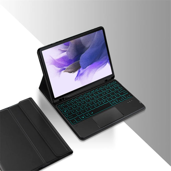 For Samsung Galaxy Tab S10+ / S9+  / S8+ / S7+ / S7 FE Backlight Touchpad Bluetooth-Compatible Keyboard with Pen Slot Leather Tablet Case - 7