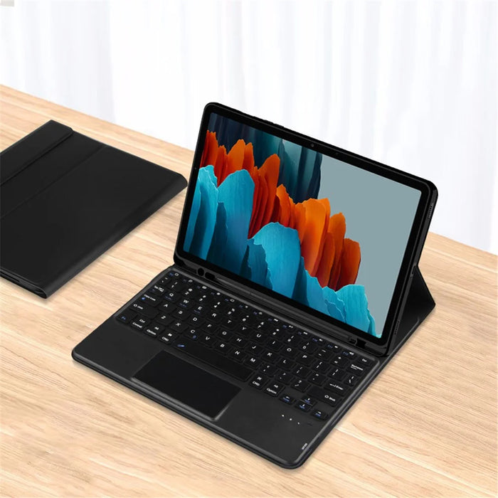 Stand Cover for Samsung Galaxy Tab S10 FE / S9 FE / S9 / S8 / S7 PU Leather Case + Wireless Detachable Keyboard with Pen Slot and Touchpad - 7