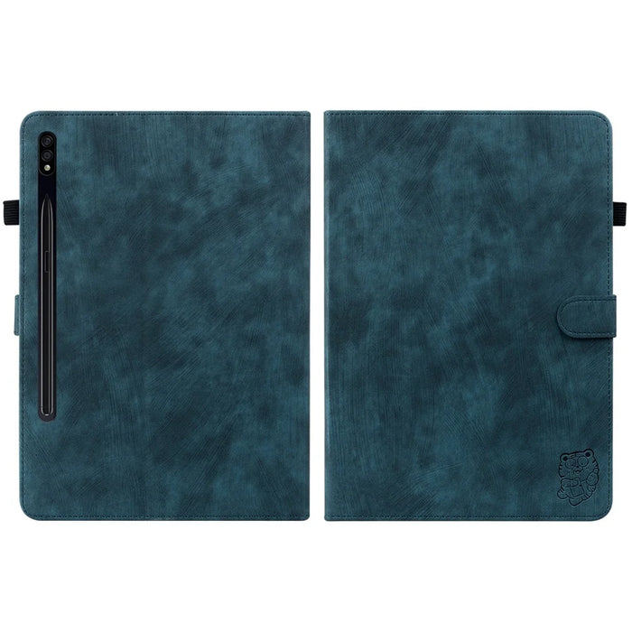 For Samsung Galaxy Tab S10+ / S9+ Imprinted Cute Tiger Pattern Tablet Case PU Leather Card Holder Stand Cover - Dark Blue - 2