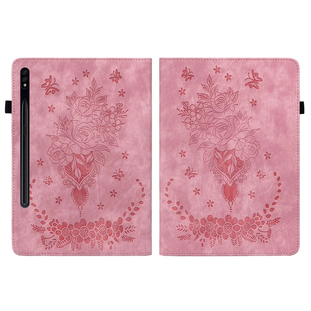 For Samsung Galaxy Tab S10+ / S9+ PU Leather Tablet Cover Butterfly Rose Imprinted Stand Case with Card Slots - Pink - 2