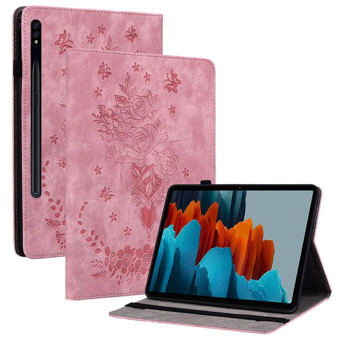 For Samsung Galaxy Tab S10 FE / S9 FE / S9 Stand Folio Case PU Leather Imprinted Cards Holder Tablet Cover - Pink - 1