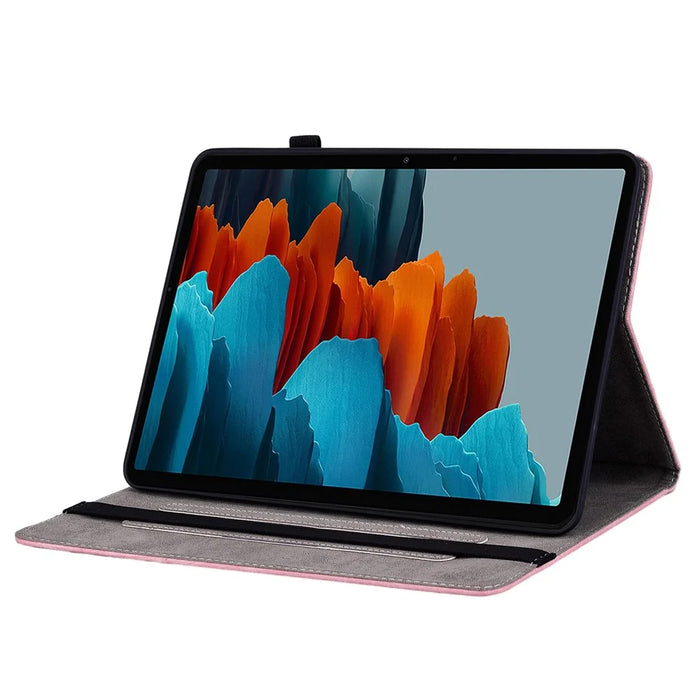 For Samsung Galaxy Tab S10 FE / S9 FE / S9 Stand Folio Case PU Leather Imprinted Cards Holder Tablet Cover - Pink - 3