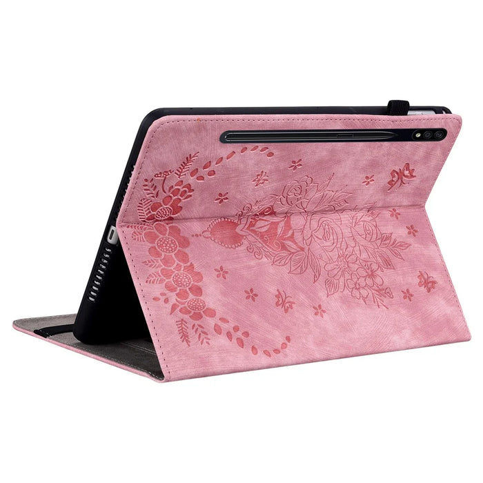 For Samsung Galaxy Tab S10 FE / S9 FE / S9 Stand Folio Case PU Leather Imprinted Cards Holder Tablet Cover - Pink - 4