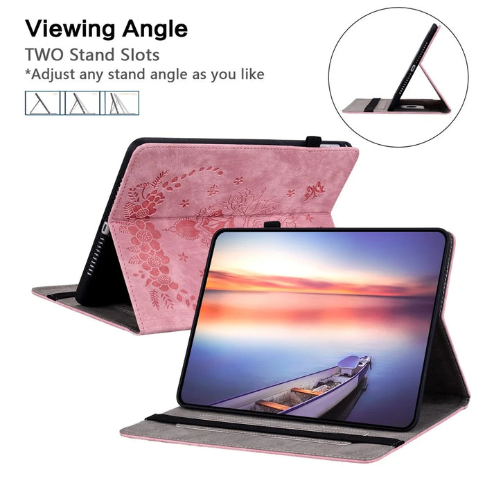 For Samsung Galaxy Tab S10 FE / S9 FE / S9 Stand Folio Case PU Leather Imprinted Cards Holder Tablet Cover - Pink - 6