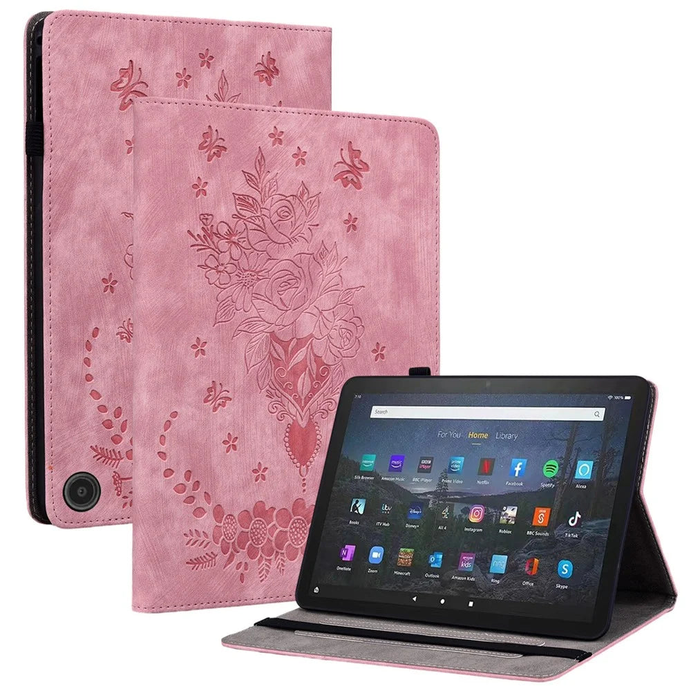 PU Leather Folio Stand Cover for Amazon Fire Max 11 , Imprinted Card Slots Shockproof Tablet Case - Pink - 1