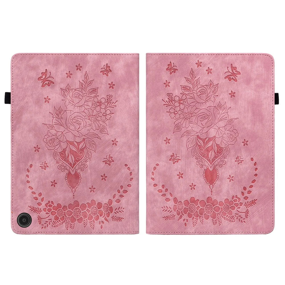 PU Leather Folio Stand Cover for Amazon Fire Max 11 , Imprinted Card Slots Shockproof Tablet Case - Pink - 2