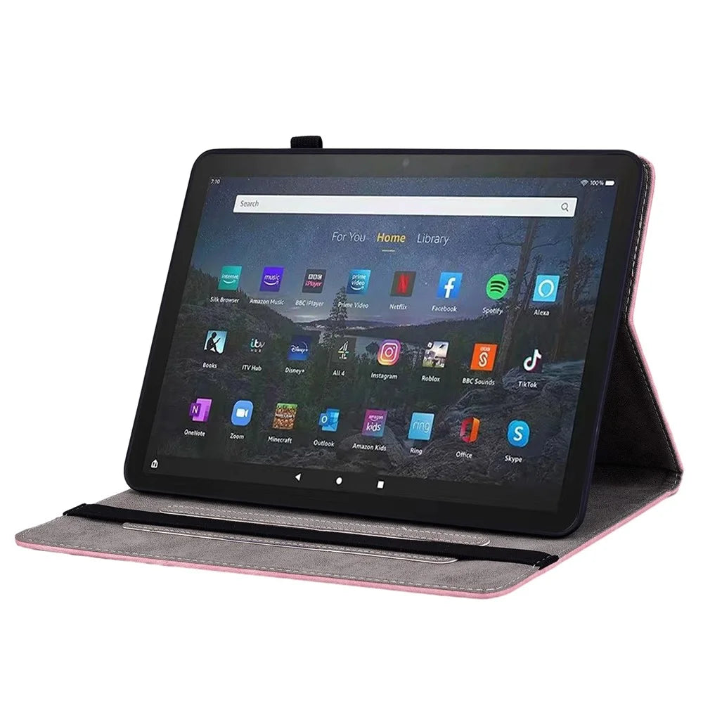 PU Leather Folio Stand Cover for Amazon Fire Max 11 , Imprinted Card Slots Shockproof Tablet Case - Pink - 3
