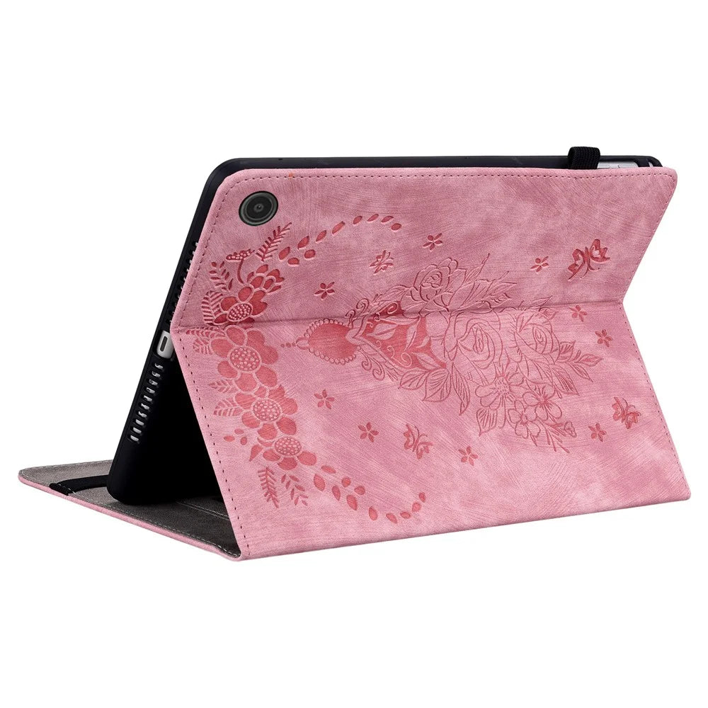 PU Leather Folio Stand Cover for Amazon Fire Max 11 , Imprinted Card Slots Shockproof Tablet Case - Pink - 4
