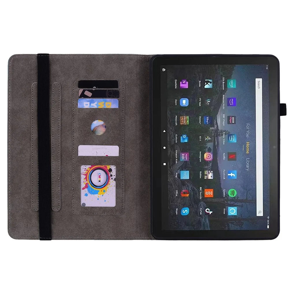 PU Leather Folio Stand Cover for Amazon Fire Max 11 , Imprinted Card Slots Shockproof Tablet Case - Pink - 5
