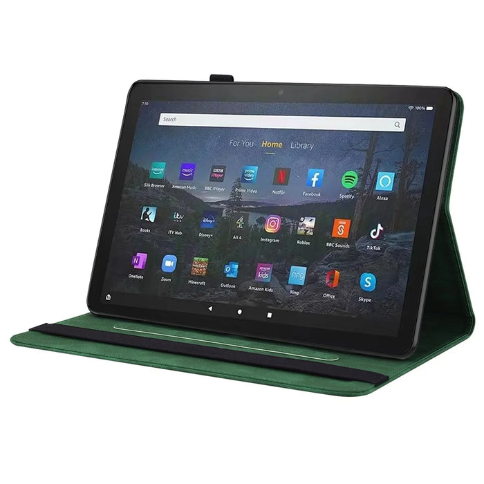 For Amazon Fire Max 11 PU Leather Tablet Case Imprinted Butterfly Flower Stand Flip Cover with Card Holder - Green - 3