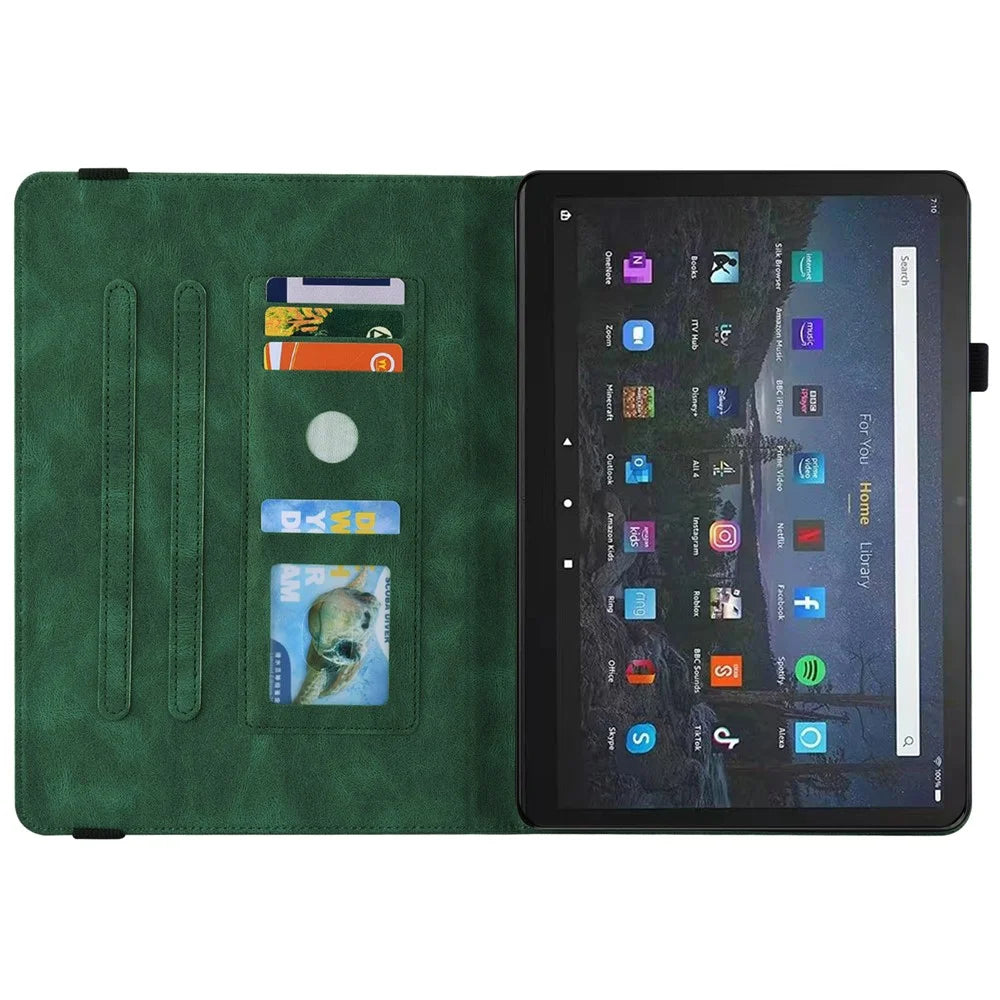 For Amazon Fire Max 11 PU Leather Tablet Case Imprinted Butterfly Flower Stand Flip Cover with Card Holder - Green - 5