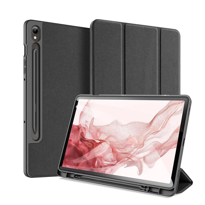 DUX DUCIS Domo Series for Samsung Galaxy Tab S9 Tablet Case PU Leather Stand Shell Tri-Fold Folio Cover - Black - 1