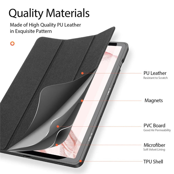 DUX DUCIS Domo Series for Samsung Galaxy Tab S9 Tablet Case PU Leather Stand Shell Tri-Fold Folio Cover - Black - 6