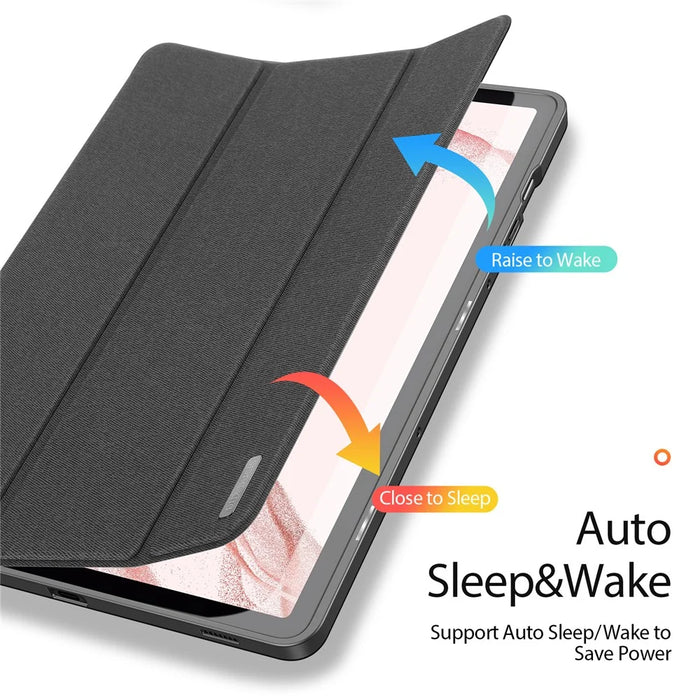 DUX DUCIS Domo Series for Samsung Galaxy Tab S9 Tablet Case PU Leather Stand Shell Tri-Fold Folio Cover - Black - 7
