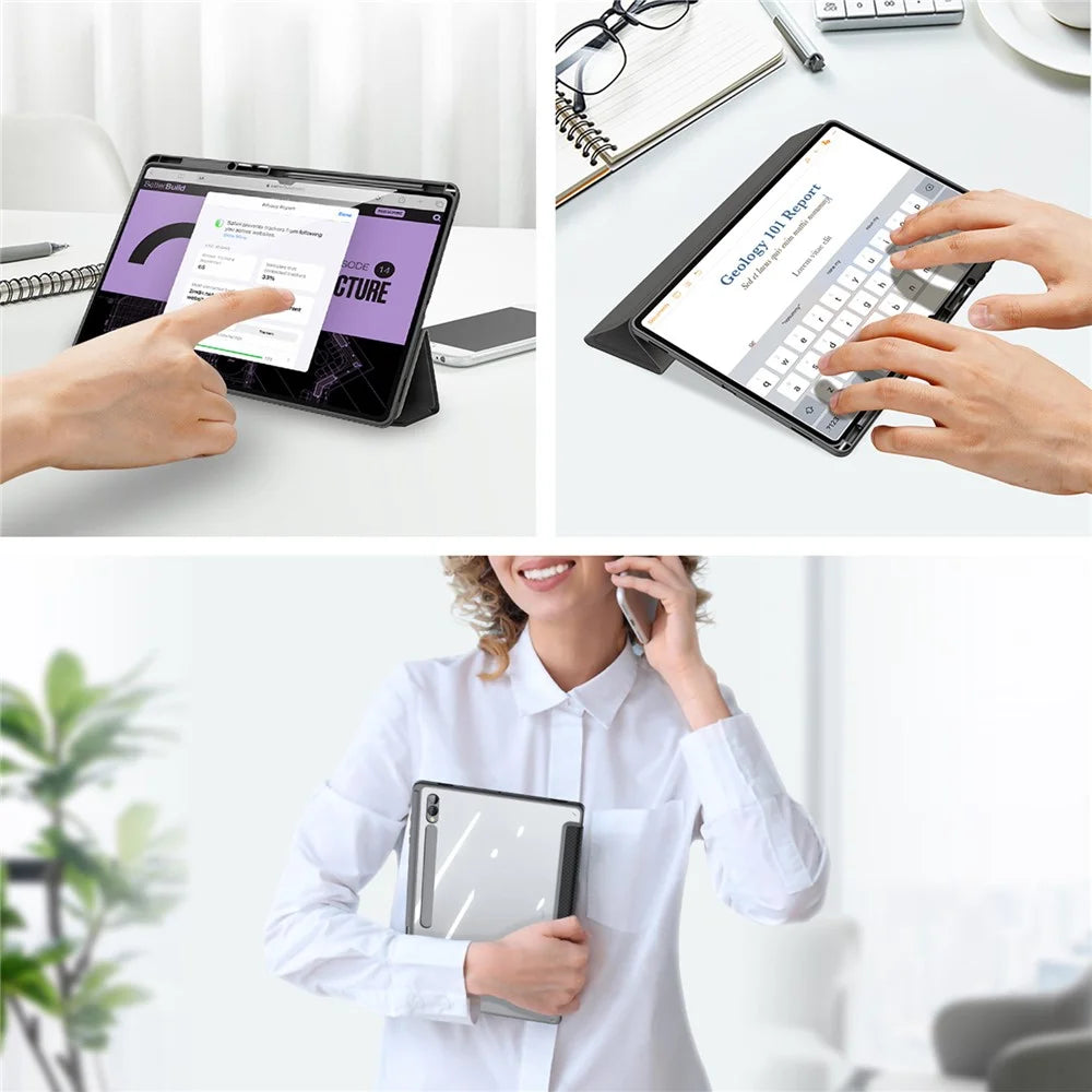 DUX DUCIS TOBY Series For Samsung Galaxy Tab S9 Ultra Tri-fold Stand Case PU Leather Smart Tablet Cover with Pencil Holder - Black - 4