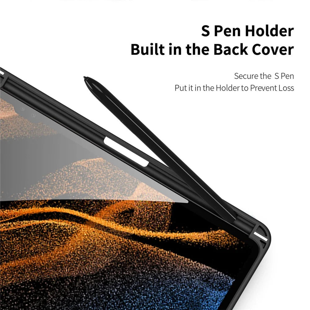 DUX DUCIS TOBY Series For Samsung Galaxy Tab S9 Ultra Tri-fold Stand Case PU Leather Smart Tablet Cover with Pencil Holder - Black - 6