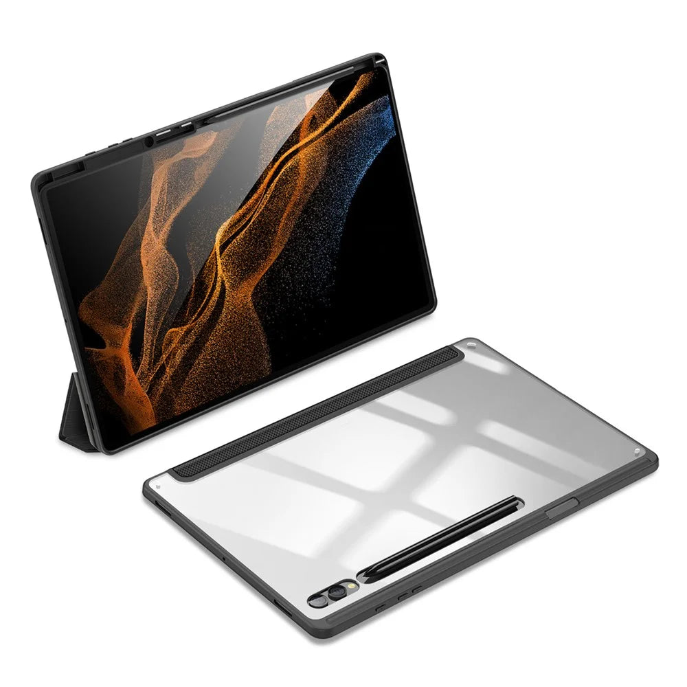 DUX DUCIS TOBY Series For Samsung Galaxy Tab S9 Ultra Tri-fold Stand Case PU Leather Smart Tablet Cover with Pencil Holder - Black - 7