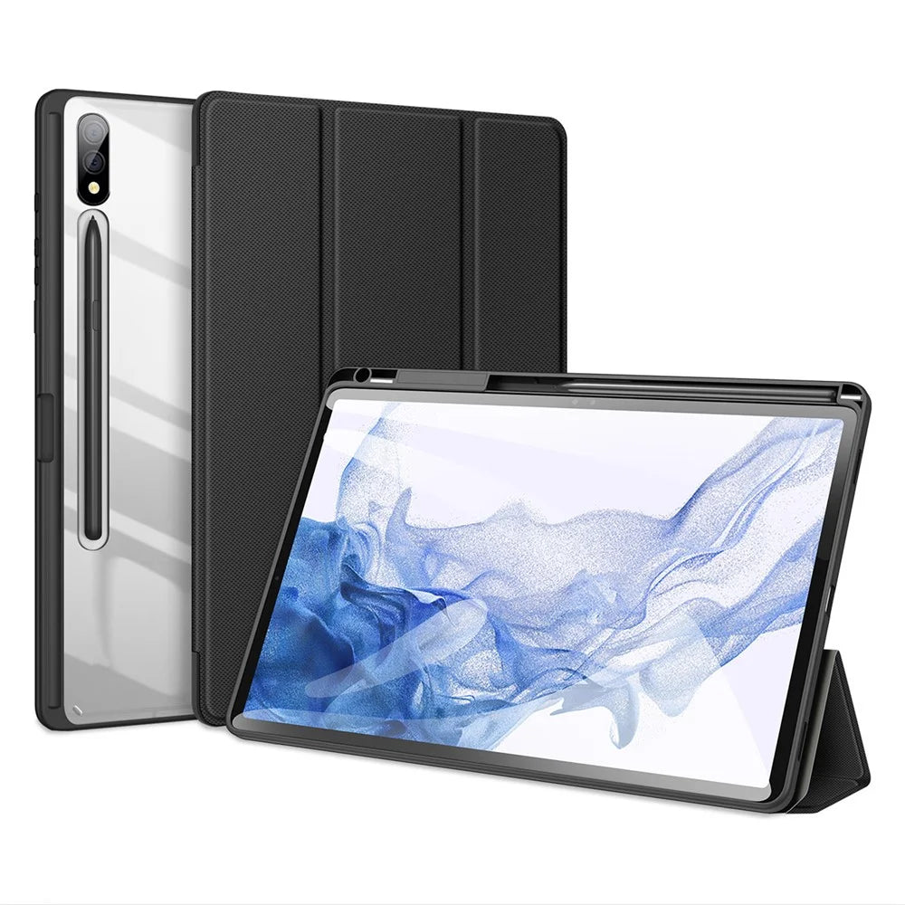 DUX DUCIS TOBY Series For Samsung Galaxy Tab S9+ PU Leather Tri-fold Stand Cover Auto Wake Sleep Tablet Case with Pencil Holder - Black - 1