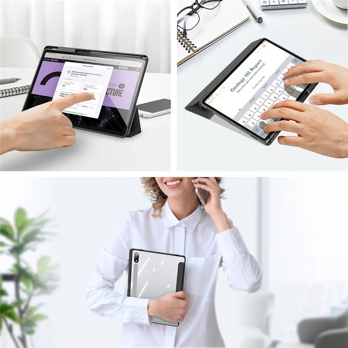 DUX DUCIS TOBY Series For Samsung Galaxy Tab S9+ PU Leather Tri-fold Stand Cover Auto Wake Sleep Tablet Case with Pencil Holder - Black - 3