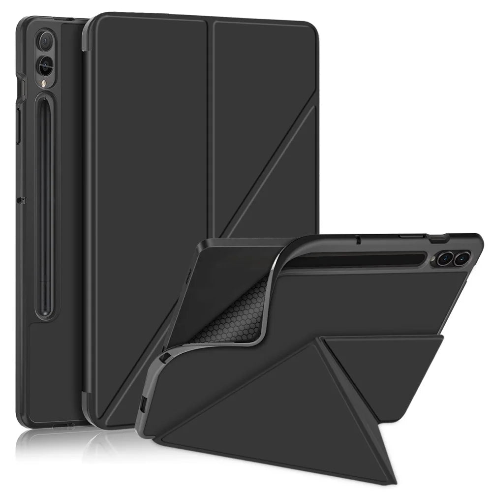 Origami Stand Case for Samsung Galaxy Tab S10+ Wi-Fi SM-X820 SM-X826B / Tab S9+ SM-X810 (Wi-Fi), SM-X816B (5G Global), SM-X818U (5G US) PU Leather Smart Tablet Cover - Black - 1
