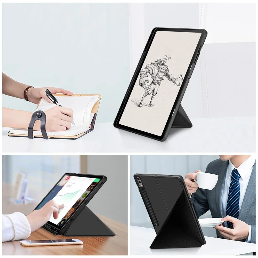 Origami Stand Case for Samsung Galaxy Tab S10+ Wi-Fi SM-X820 SM-X826B / Tab S9+ SM-X810 (Wi-Fi), SM-X816B (5G Global), SM-X818U (5G US) PU Leather Smart Tablet Cover - Black - 4