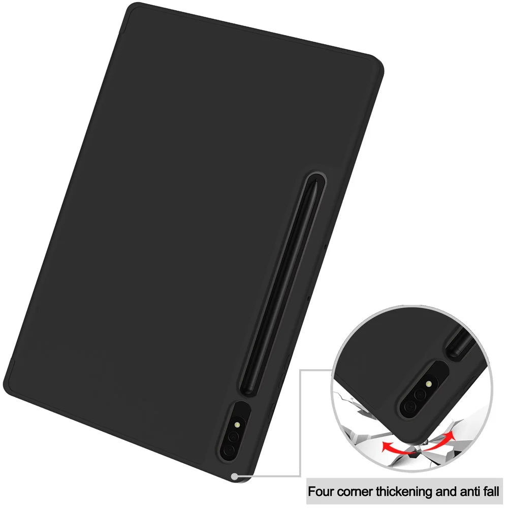 For Samsung Galaxy Tab S9+ PU Leather Case Tri-fold Stand Smart Tablet Cover with Pen Slot - Black - 6