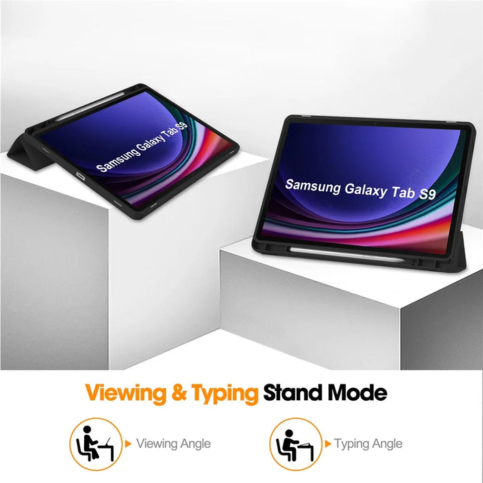 Tri-fold Stand Case for Samsung Galaxy Tab S10 Lite / S10 FE / S9 FE / S9 PU Leather Tablet Cover with Pen Slot - Black - 3
