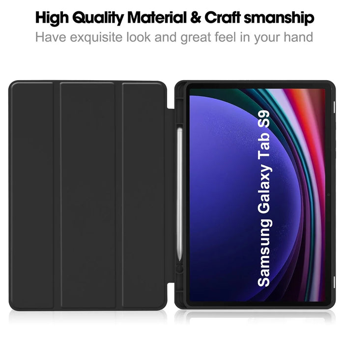 Tri-fold Stand Case for Samsung Galaxy Tab S10 Lite / S10 FE / S9 FE / S9 PU Leather Tablet Cover with Pen Slot - Black - 5