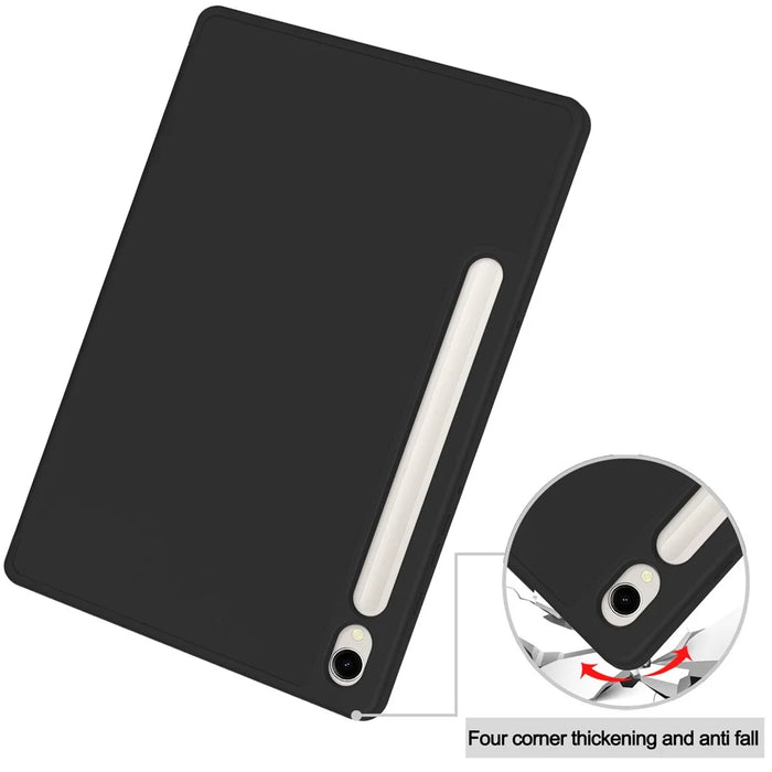 Tri-fold Stand Case for Samsung Galaxy Tab S10 Lite / S10 FE / S9 FE / S9 PU Leather Tablet Cover with Pen Slot - Black - 7