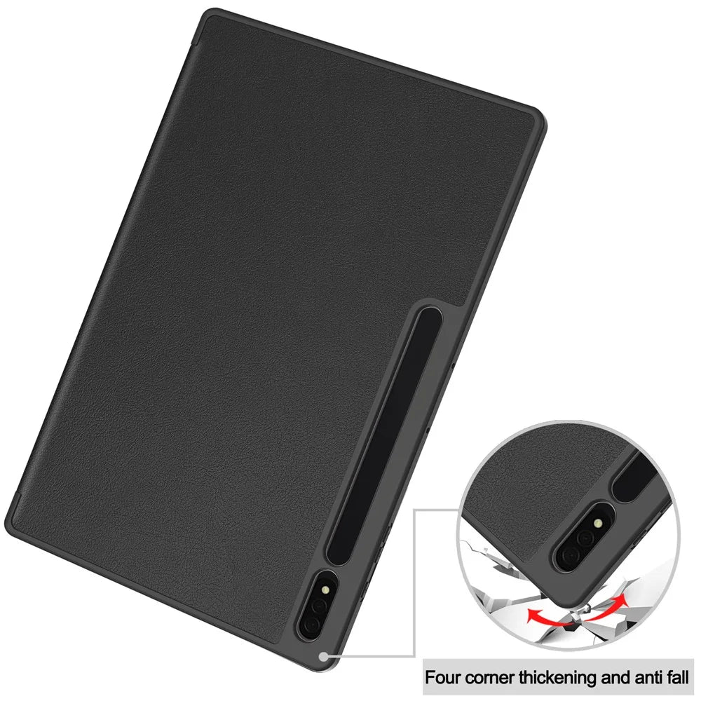 Smart Tablet Case for Samsung Galaxy Tab S9 Ultra , PU Leather Tri-fold Stand Cover with Pen Slot - Black - 7