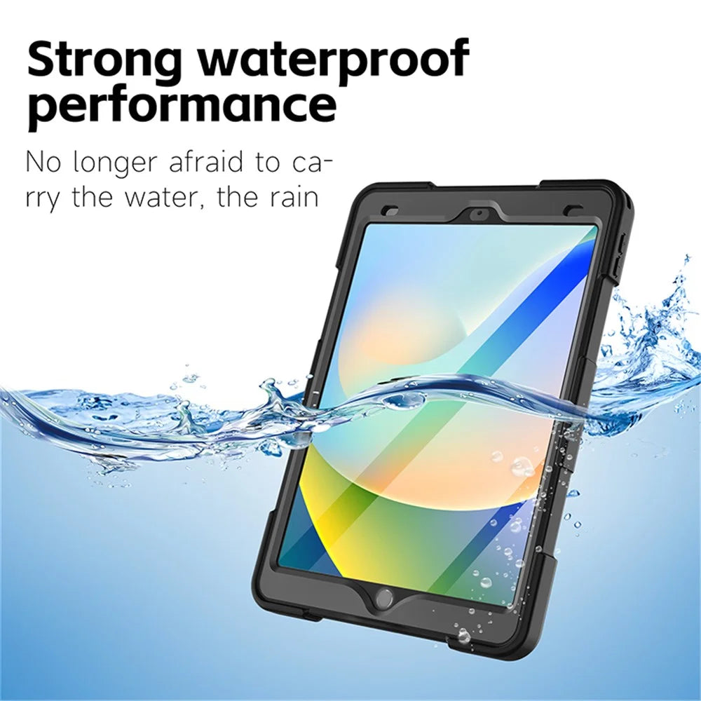 SP Full Body Shockproof Case for iPad 10.2 (2021) /  (2020) / (2019) , IP68 Waterproof Hand Strap Kickstand Tablet Cover with Screen Protector - 7