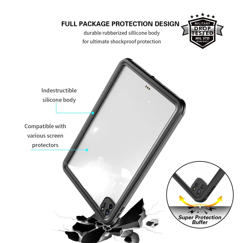 FS IP68 Waterproof Tablet Case for iPad Pro 11 (2020) / (2021) / (2022) , Clear Shockproof Dustproof Full Body Protection Cover with Screen Film - 4