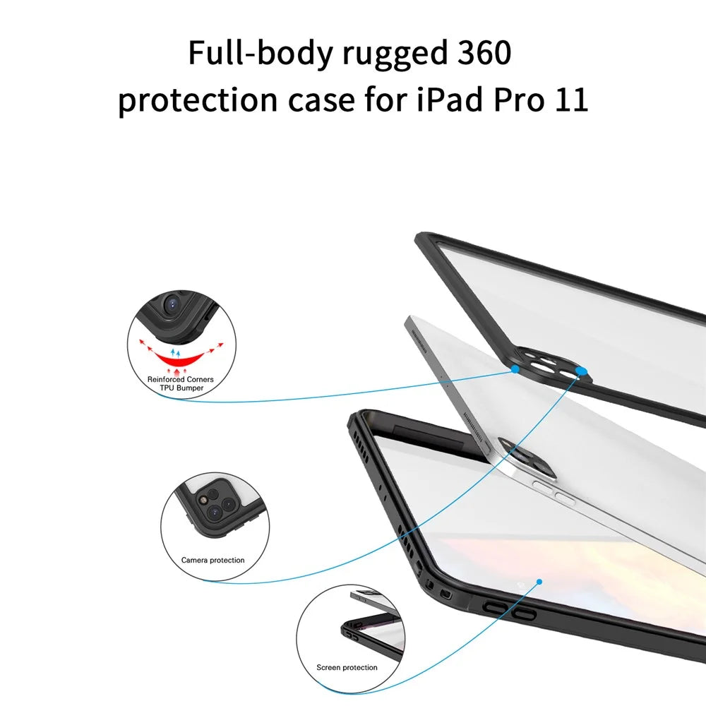 FS IP68 Waterproof Tablet Case for iPad Pro 11 (2020) / (2021) / (2022) , Clear Shockproof Dustproof Full Body Protection Cover with Screen Film - 6