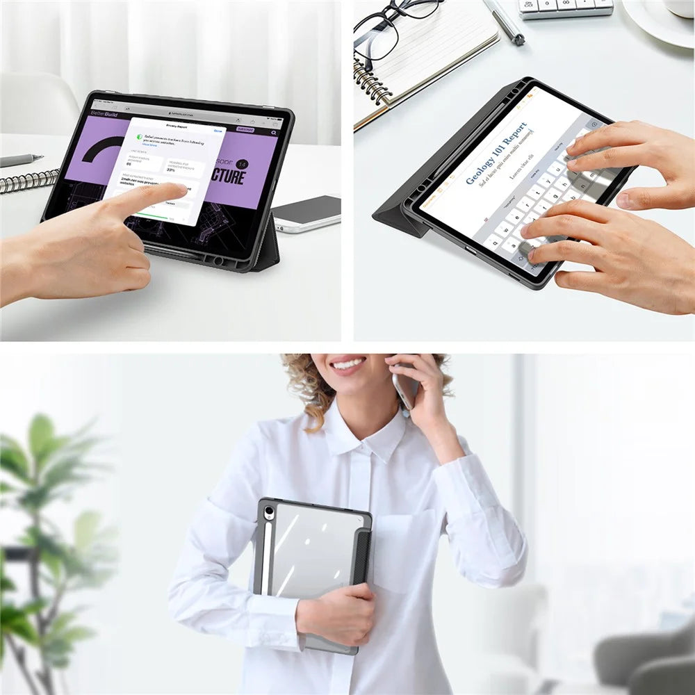 DUX DUCIS TOBY Series For Samsung Galaxy Tab S10 FE / S9 FE / S9 PU Leather Tablet Case Tri-Fold Stand Smart Cover with Pencil Holder - Black - 3
