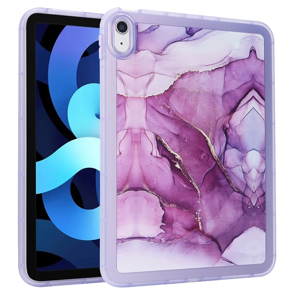 For iPad (2025) / 10.9 (2022) TPU Tablet Case Marble Pattern Printing Shockproof Back Cover Shell - Purple - 1