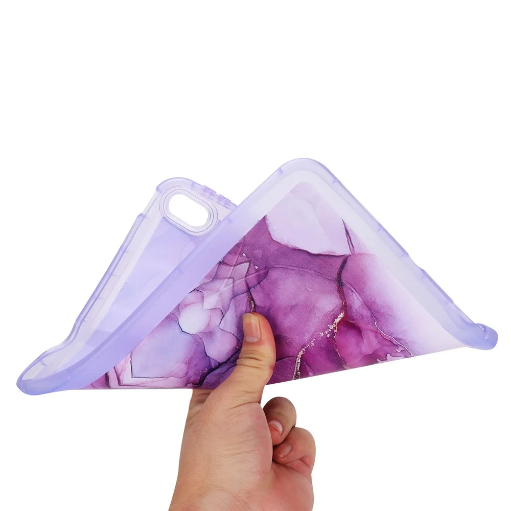 For iPad (2025) / 10.9 (2022) TPU Tablet Case Marble Pattern Printing Shockproof Back Cover Shell - Purple - 2