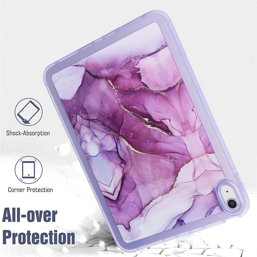 For iPad (2025) / 10.9 (2022) TPU Tablet Case Marble Pattern Printing Shockproof Back Cover Shell - Purple - 4