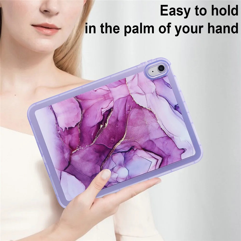 For iPad (2025) / 10.9 (2022) TPU Tablet Case Marble Pattern Printing Shockproof Back Cover Shell - Purple - 7
