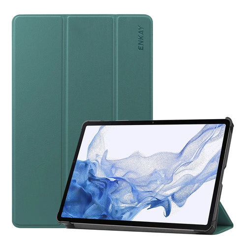 ENKAY HAT PRINCE Smart Tablet Case for Samsung Galaxy Tab S9 , PU Leather+PC Trifold Stand Protective Cover - Blackish Green - 1
