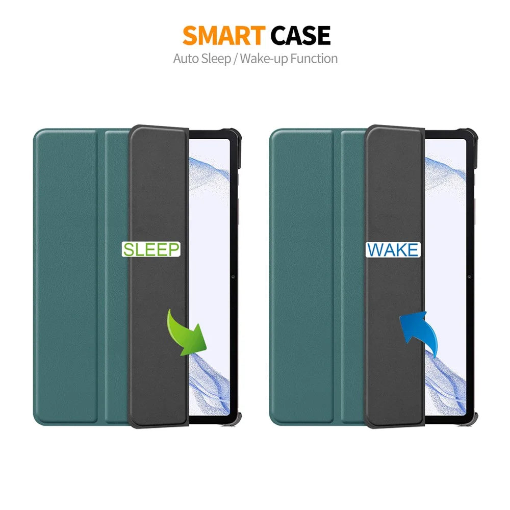 ENKAY HAT PRINCE Smart Tablet Case for Samsung Galaxy Tab S9 , PU Leather+PC Trifold Stand Protective Cover - Blackish Green - 2