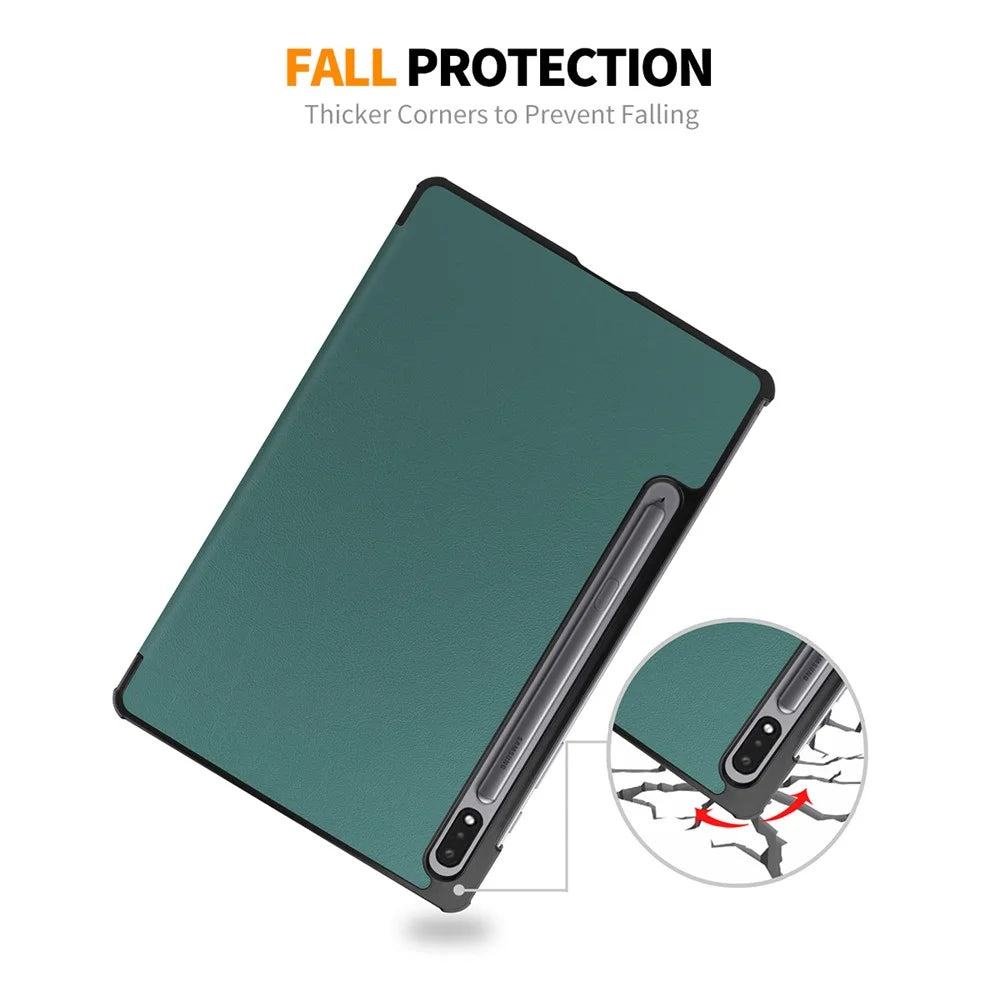 ENKAY HAT PRINCE Smart Tablet Case for Samsung Galaxy Tab S9 , PU Leather+PC Trifold Stand Protective Cover - Blackish Green - 5