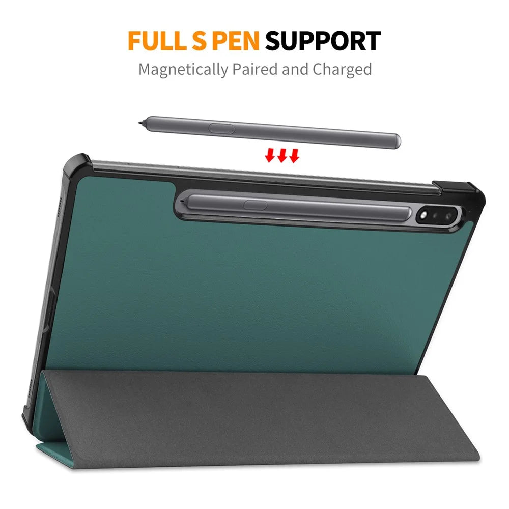 ENKAY HAT PRINCE Smart Tablet Case for Samsung Galaxy Tab S9 , PU Leather+PC Trifold Stand Protective Cover - Blackish Green - 7
