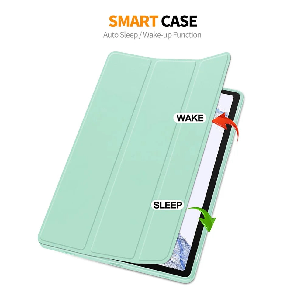 ENKAY HAT PRINCE For Samsung Galaxy Tab S9 Tri-fold Stand Tablet Case PU Leather + TPU Smart Cover with Pencil Holder - Light Green - 2
