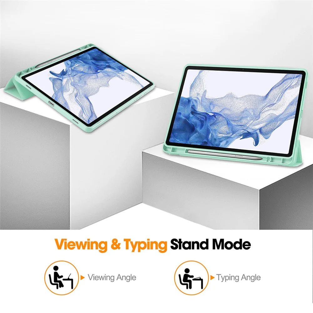 ENKAY HAT PRINCE For Samsung Galaxy Tab S9 Tri-fold Stand Tablet Case PU Leather + TPU Smart Cover with Pencil Holder - Light Green - 3